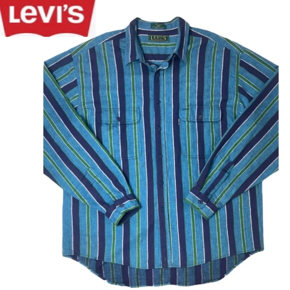 Vintage 80’s 90’s Levi’s Big E Vertical Striped Flannel Shirt Retro Streetwear
